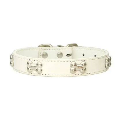White Pet Dog Collar Bone Leather Durable Pet Supplies Accessories Neck Strap Collar for Dog Puppy Pug Collars for Small Large Dogs - TrendyPet's Zone