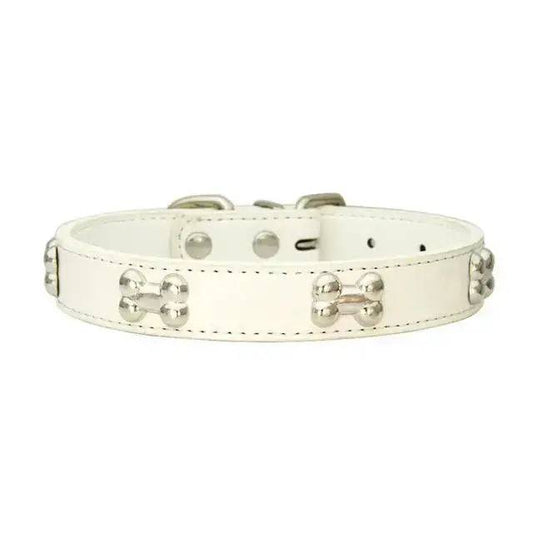 White Pet Dog Collar Bone Leather Durable Pet Supplies Accessories Neck Strap Collar for Dog Puppy Pug Collars for Small Large Dogs - TrendyPet's Zone