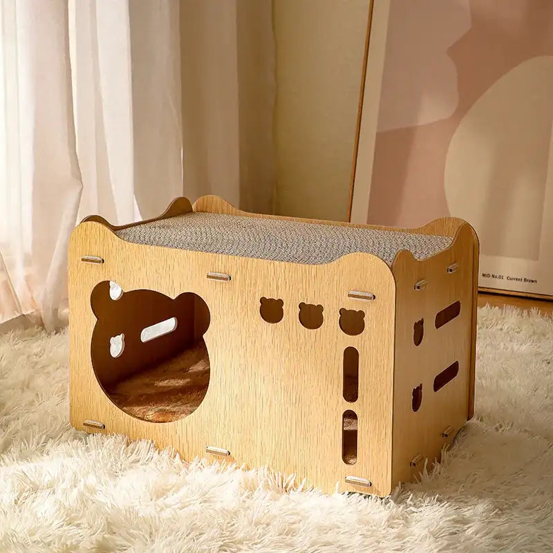 Wooden Cat Scratching Board Nest Double Stackable Corrugated Cardboard TrendyPet's Zone