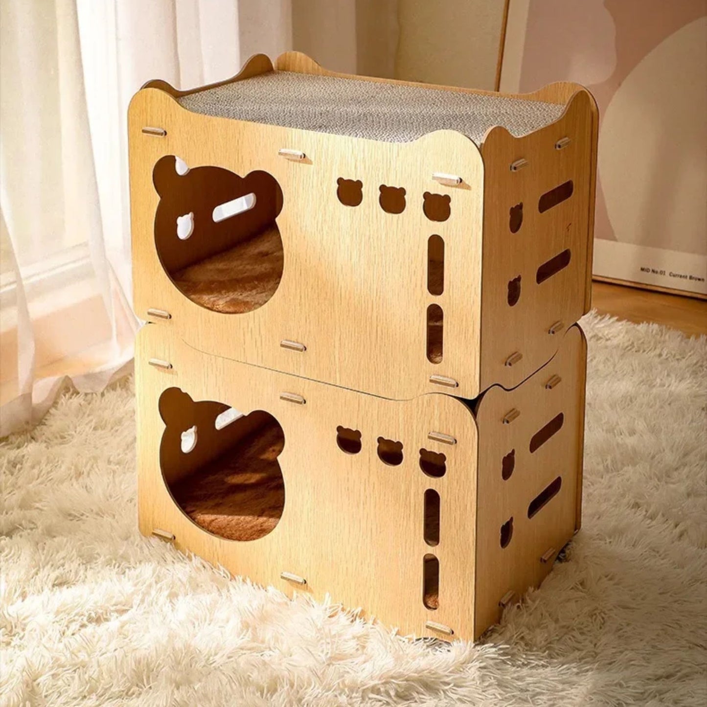 Wooden Cat Scratching Board Nest Double Stackable Corrugated Cardboard TrendyPet's Zone