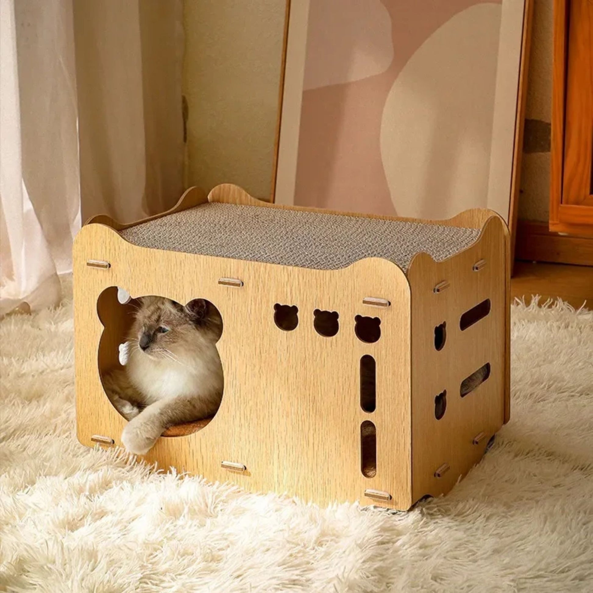 Wooden Cat Scratching Board Nest Double Stackable Corrugated Cardboard TrendyPet's Zone