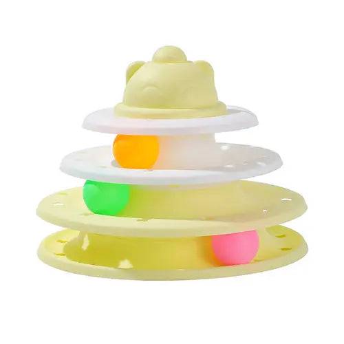 Yellow 3/4 Levels Pet Cat Toy Training Amusement Plate Kitten Tower Tracks Triple Disc Tumbler Ball Interactive - TrendyPet's Zone