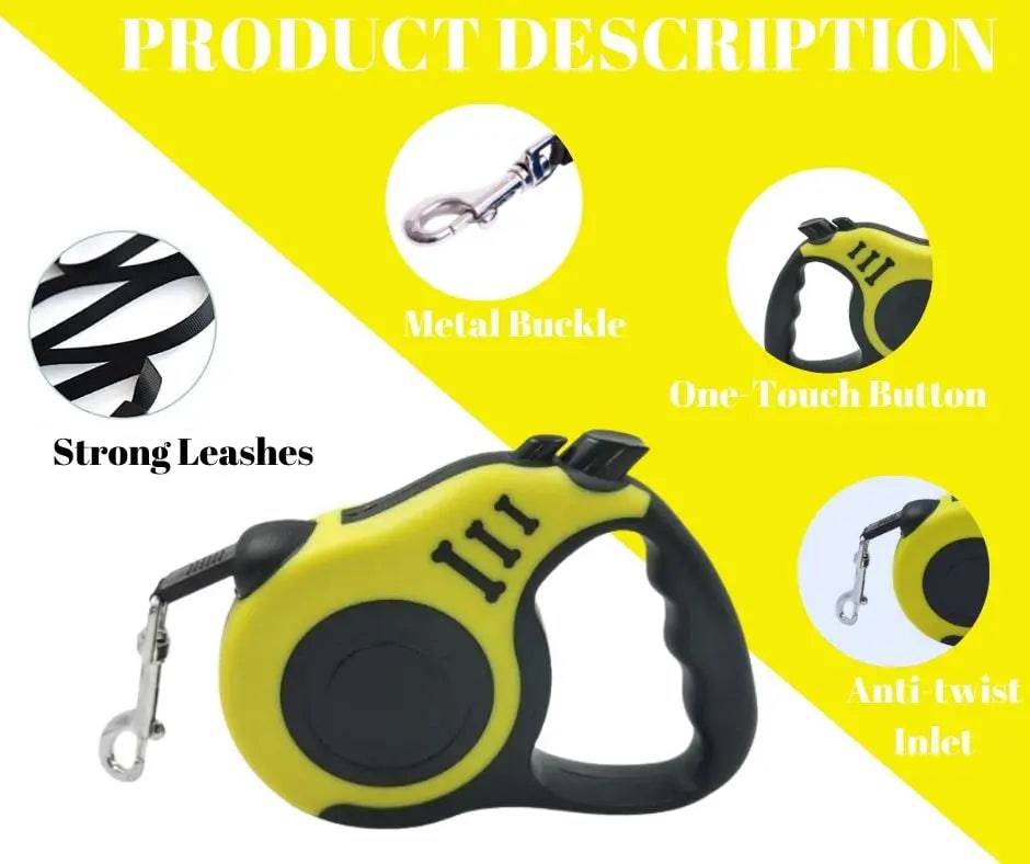 Yellow Dog Leash 3m 5m Durable Leash Automatic Retractable Nylon Cat Lead Extension Puppy Walking Running Lead Roulette For Dog - TrendyPet's Zone