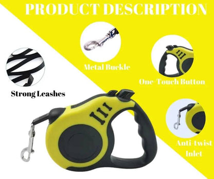 Yellow Dog Leash 3m 5m Durable Leash Automatic Retractable Nylon Cat Lead Extension Puppy Walking Running Lead Roulette For Dog - TrendyPet's Zone