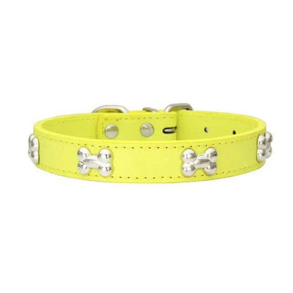 Yellow Pet Dog Collar Bone Leather Durable Pet Supplies Accessories Neck Strap Collar for Dog Puppy Pug Collars for Small Large Dogs - TrendyPet's Zone