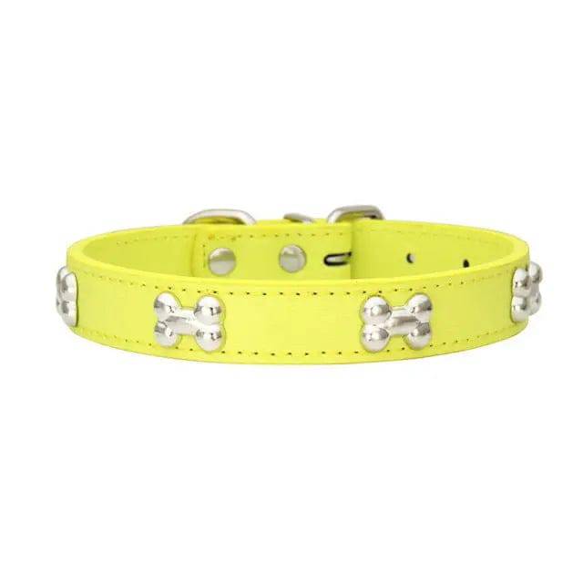 Yellow Pet Dog Collar Bone Leather Durable Pet Supplies Accessories Neck Strap Collar for Dog Puppy Pug Collars for Small Large Dogs - TrendyPet's Zone