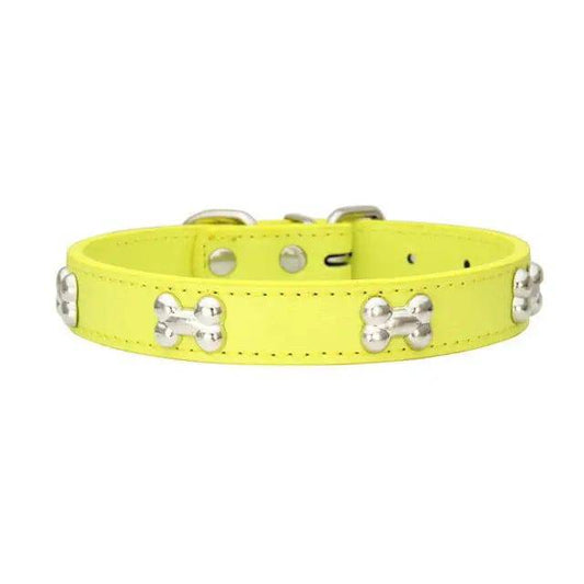 Yellow Pet Dog Collar Bone Leather Durable Pet Supplies Accessories Neck Strap Collar for Dog Puppy Pug Collars for Small Large Dogs - TrendyPet's Zone