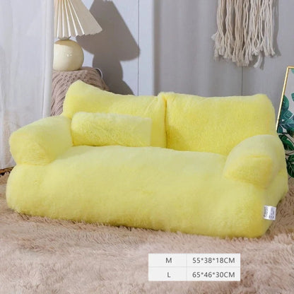 Yellow Luxury Cat Bed Couch Plush Winter Warm Pet Nest - TrendyPet's Zone