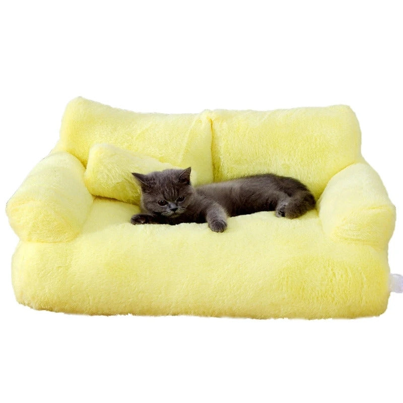 Yellow Luxury Cat Bed Couch Plush Winter Warm Pet Nest - TrendyPet's Zone