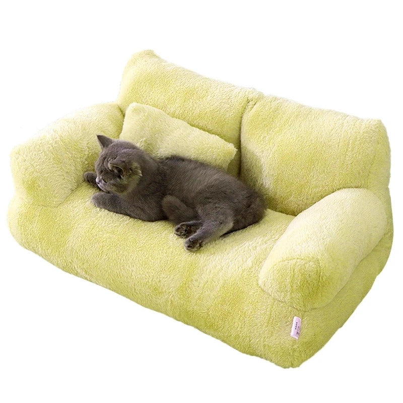 Yellow Luxury Cat Bed Couch Plush Winter Warm Pet Nest - TrendyPet's Zone