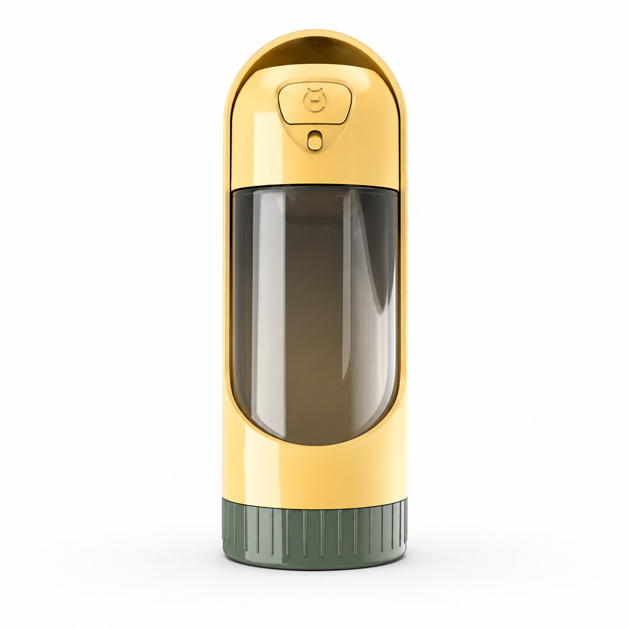 Yellow portable pet dog water bottle with built-in drinking bowl for small and large dogs, by TrendyPet's Zone.