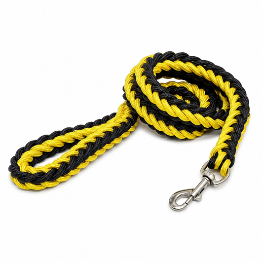 Yellow nylon dog leash with double row adjustable collar for medium and large dogs, from TrendyPet's Zone.
