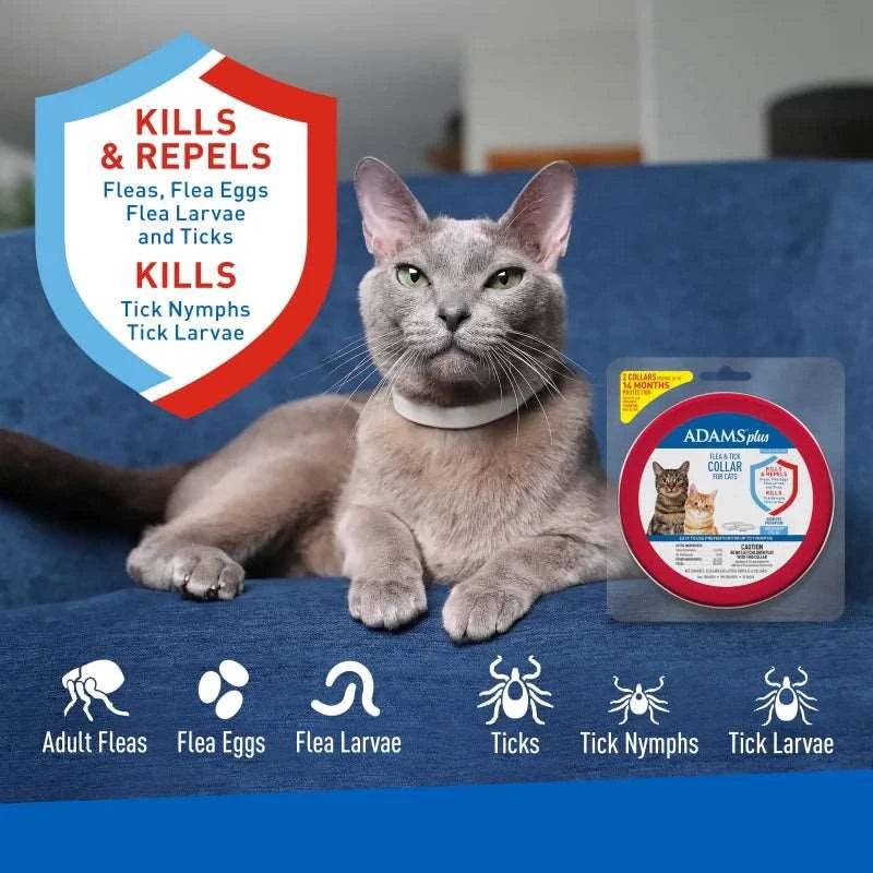 Adams Plus Flea & Tick Collar for Cats, Protection for 14 Months, One-Size-Fits-All, 7-Months Protection Each, 2 Collars TRENDYPET'S ZONE
