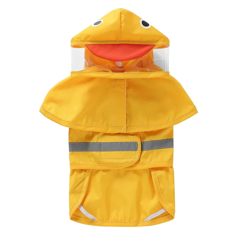All-in-One Dog Raincoat by TrendyPet's Zone with fun duck, frog, and shark designs, reflective waterproof material for rainy walks.