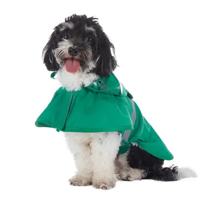 All-in-one dog raincoat by TrendyPet's Zone with fun frog design, reflective material, waterproof and stylish for rainy days.