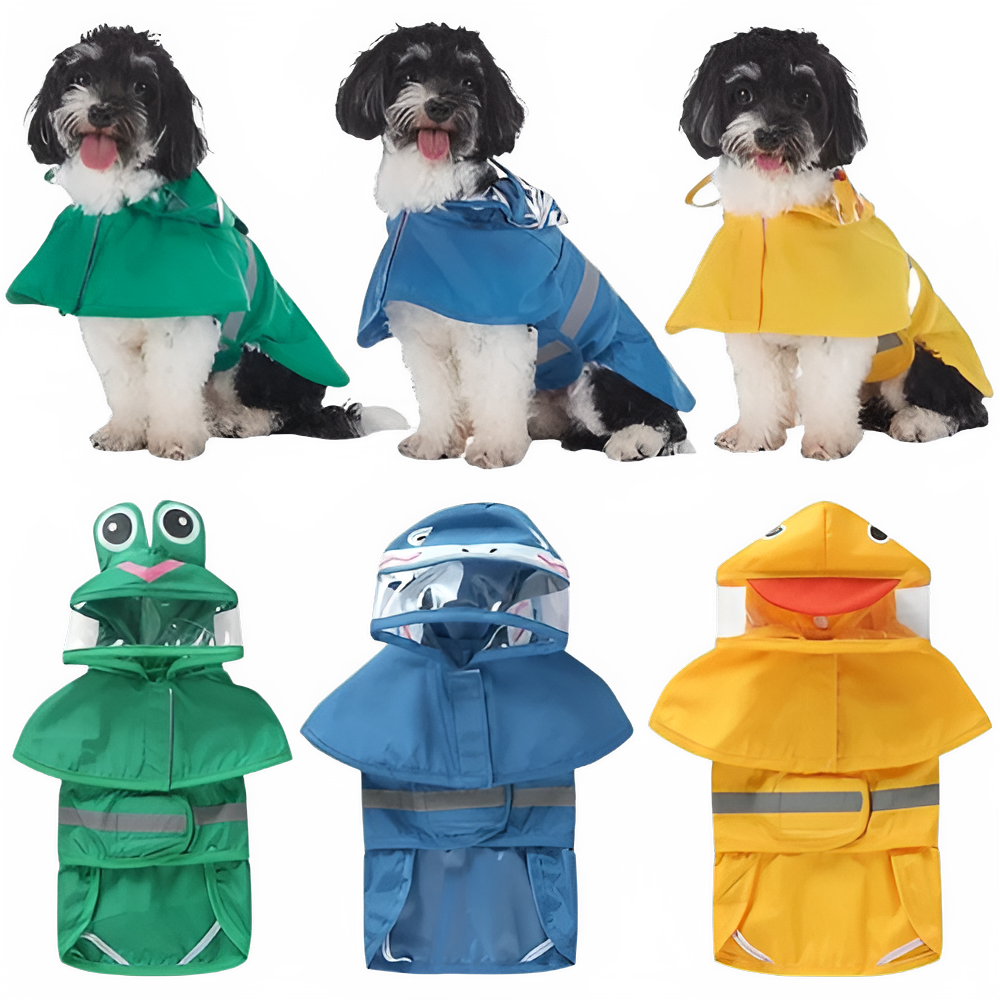 All-in-one dog raincoat by TrendyPet's Zone with fun duck design, reflective material, waterproof fabric, and stylish look.