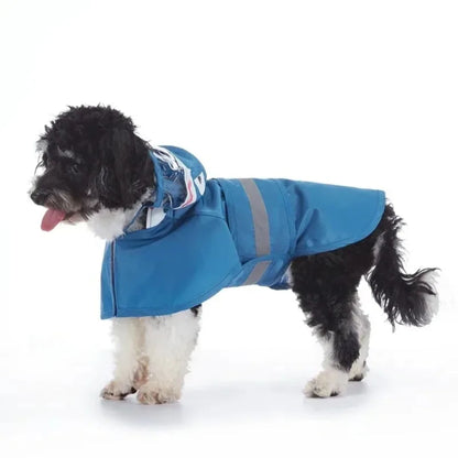 All-in-One Dog Raincoat by TrendyPet's Zone with fun shark design, reflective waterproof material, and adjustable fit for rainy days.