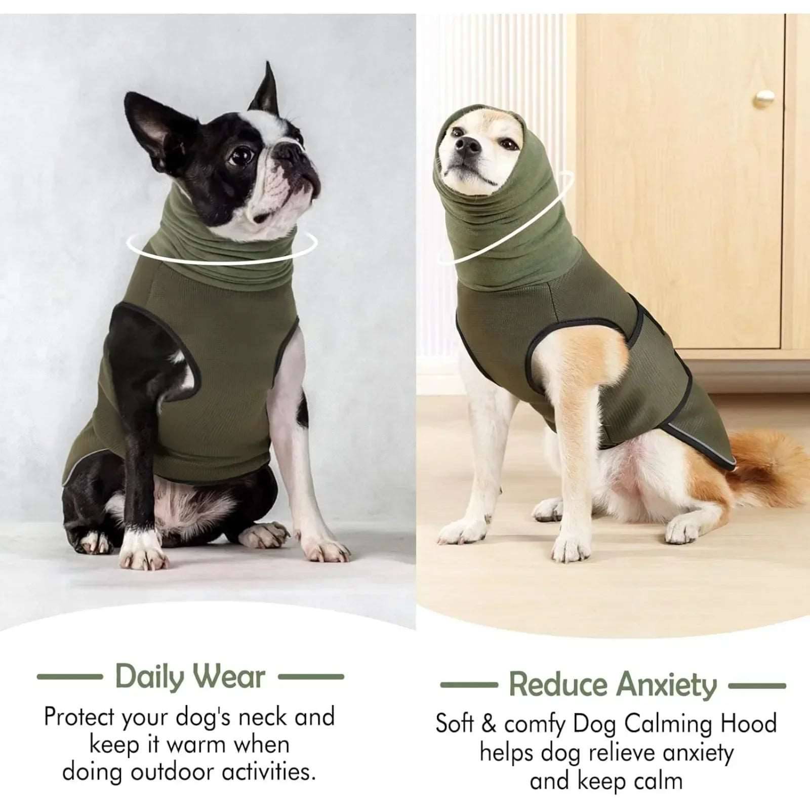 Army Green Dog Anti-Anxiety Vest Calming Jacket with Hoodie - TrendyPet's Zone