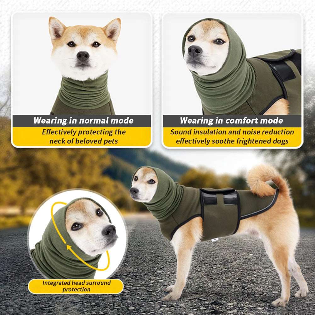 Army Green Dog Anti-Anxiety Vest Calming Jacket with Hoodie - TrendyPet's Zone