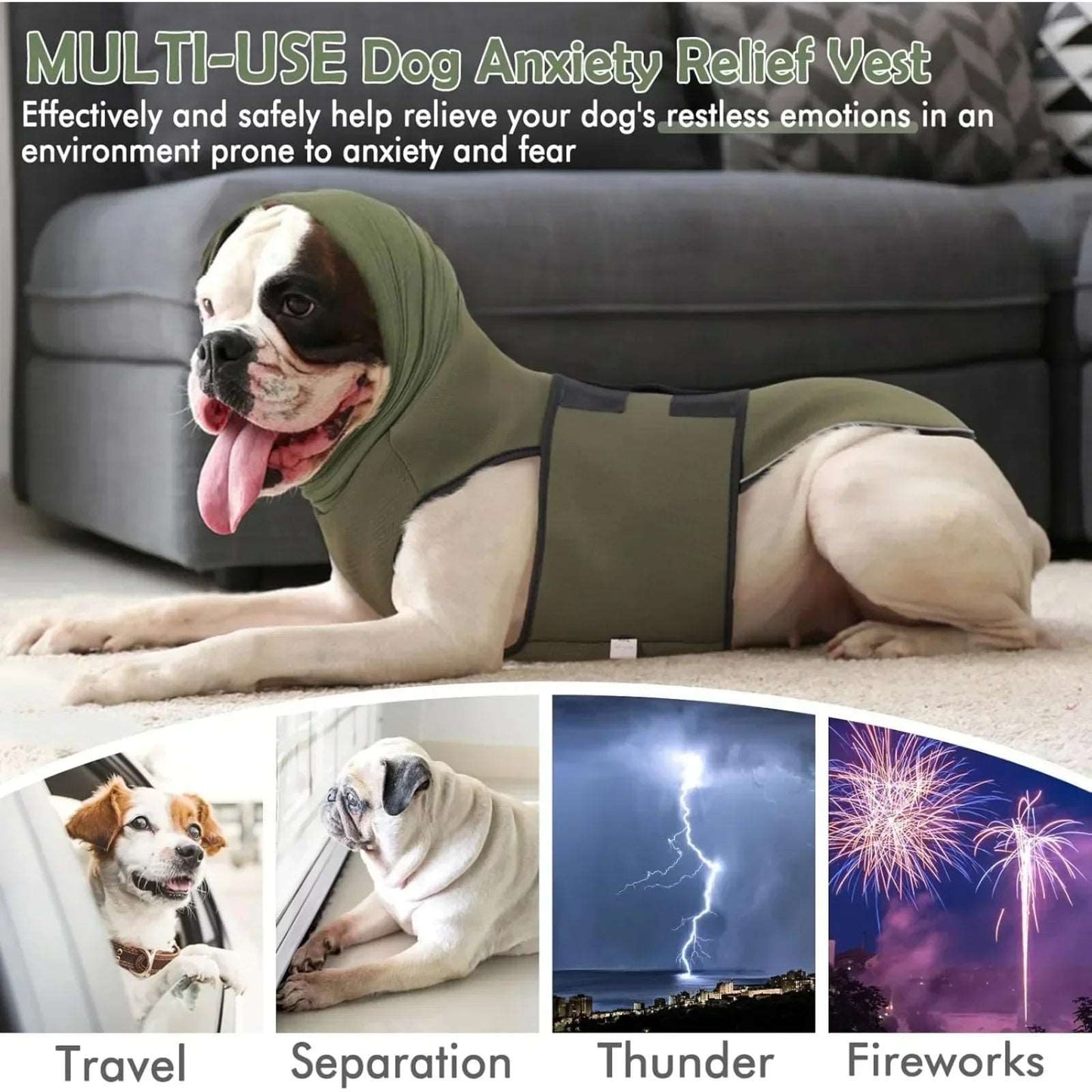 Army Green Dog Anti-Anxiety Vest Calming Jacket with Hoodie - TrendyPet's Zone