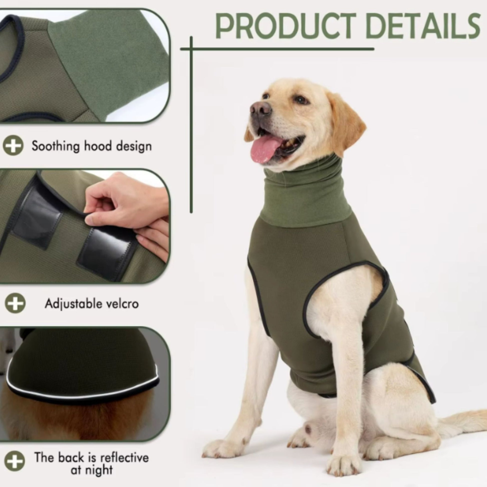 Army Green Dog Anti-Anxiety Vest Calming Jacket with Hoodie - TrendyPet's Zone