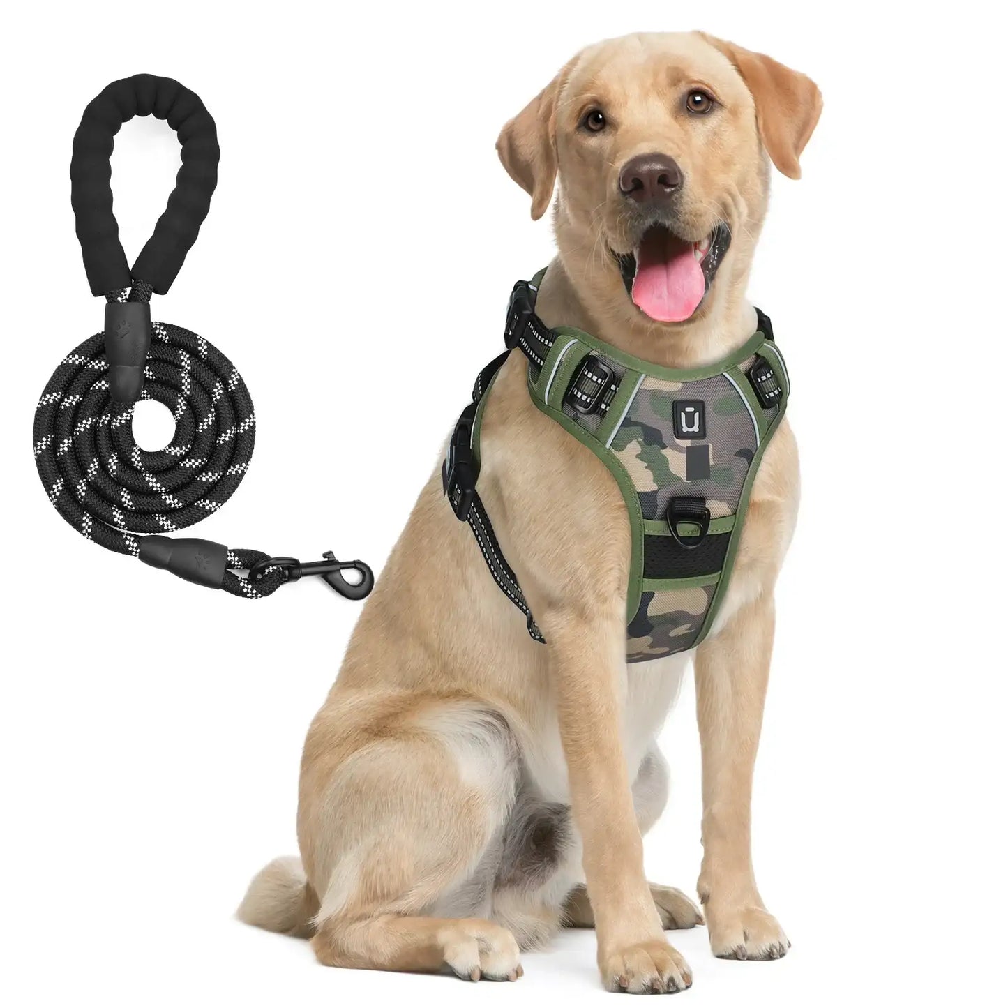 Army green no-pull dog harness with adjustable straps and easy control handle by TrendyPet's Zone, suitable for secure walks.