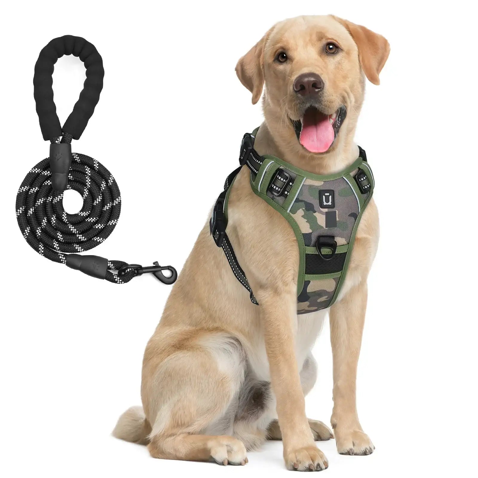 Army green no-pull dog harness with adjustable straps and easy control handle by TrendyPet's Zone, suitable for secure walks.