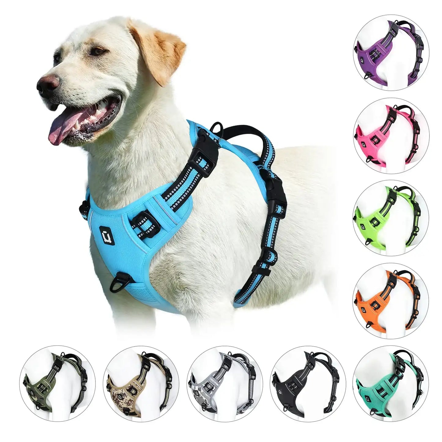 Army green no-pull dog harness with adjustable straps and easy control handle, designed by TrendyPet's Zone.