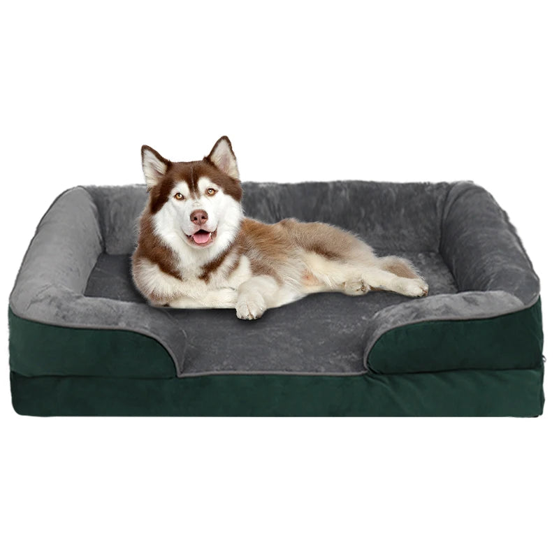 Army green orthopedic dog bed by TrendyPet's Zone, washable foam sofa bed with removable cover for all-season comfort.