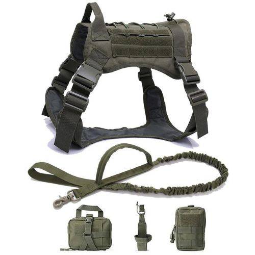 Army Green Tactical Dog Pet Vest With Bags Military Harness Leash Set - TrendyPet's Zone