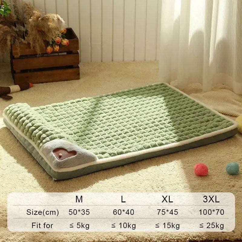Avocado Green Pet Mat for Winter Luxury Pad for Small Medium Large Dogs Cats Plaid Fluff Sleeping Removable Washable Pet Bed - TrendyPet's Zone