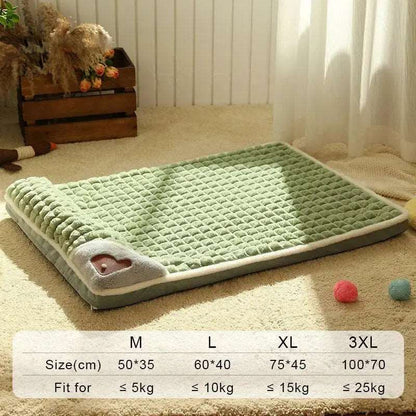 Avocado Green Pet Mat for Winter Luxury Pad for Small Medium Large Dogs Cats Plaid Fluff Sleeping Removable Washable Pet Bed - TrendyPet's Zone