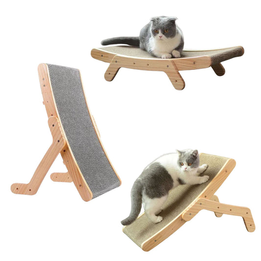 TrendyPet's Zone wooden anti-cat scratcher bed with 3-in-1 pad, vertical scratching post, and nail grinding mat for cats.