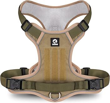 Beige adjustable tactical dog harness with handle, no pull design, ideal for training and outdoor walks by TrendyPet's Zone.