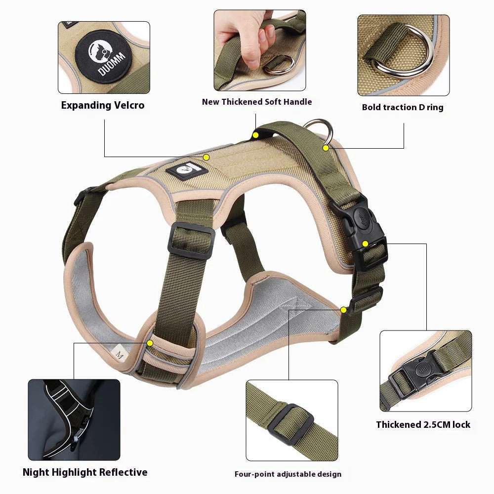 Beige adjustable tactical dog harness with handle, no pull design, from TrendyPet's Zone, suitable for walking and training.