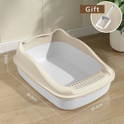 Beige Cat Litter Box Pet Sandbox for Kitty Anti-Splash Kitten Toilet Tray Bedpan Cleaning - TrendyPet's Zone