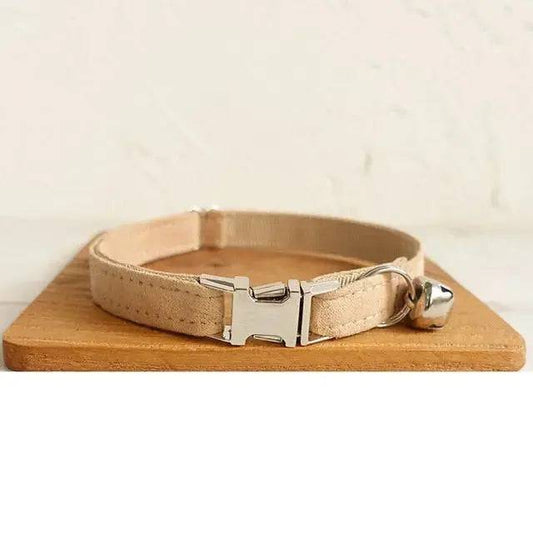 Beige Cat Small Dog Collar with Bell Personalized Engraving ID Tag Nameplate Kitten Collars Necklace Small Dogs Puppy Bulldog Chihuahua Yorshire TRENDYPET'S ZONE