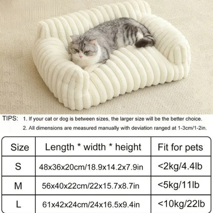 Beige Cat Sofa Bed – Soft Polyester Striped Pet Bed, Breathable All-Season Cozy Couch for Small to Medium Cats TrendyPet's Zone