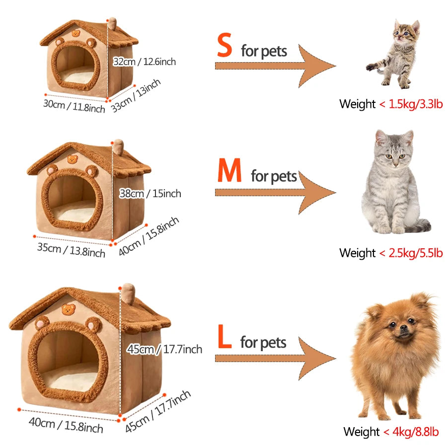 Beige foldable dog house with a cozy bed, mat, basket, and cave sofa by TrendyPet's Zone, designed for comfort and easy storage.
