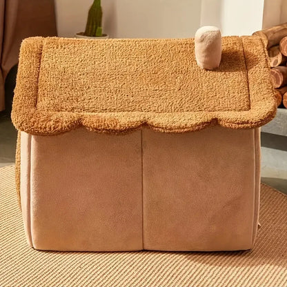 Beige foldable dog house with bed, mat, basket, and cave sofa from TrendyPet's Zone, designed for comfortable pet resting.