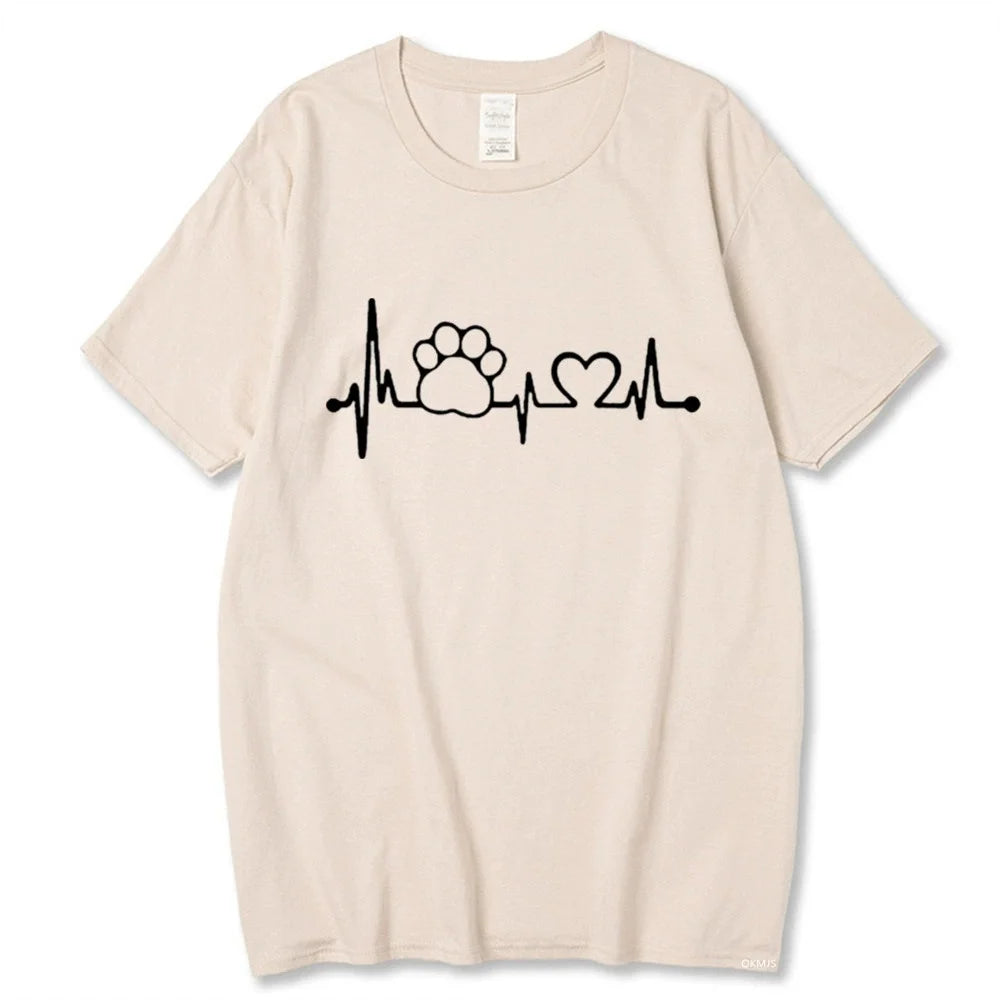 Beige Heartbeat Lifeline Dog Men T-Shirt Casual Funny Foot For Guy Boy Hipster TrendyPet's Zone