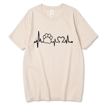 Beige Heartbeat Lifeline Dog Men T-Shirt Casual Funny Foot For Guy Boy Hipster TrendyPet's Zone
