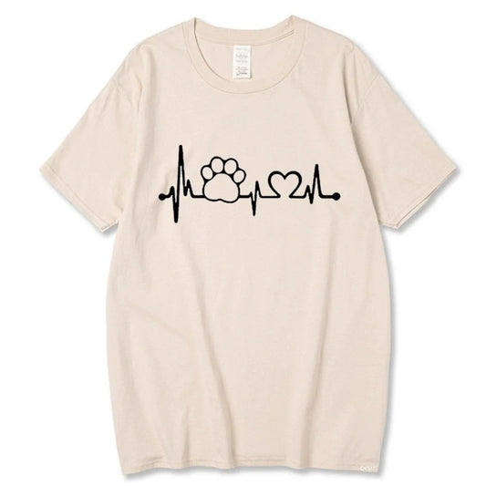 Beige Heartbeat Lifeline Dog Men T-Shirt Casual Funny Foot For Guy Boy Hipster TrendyPet's Zone