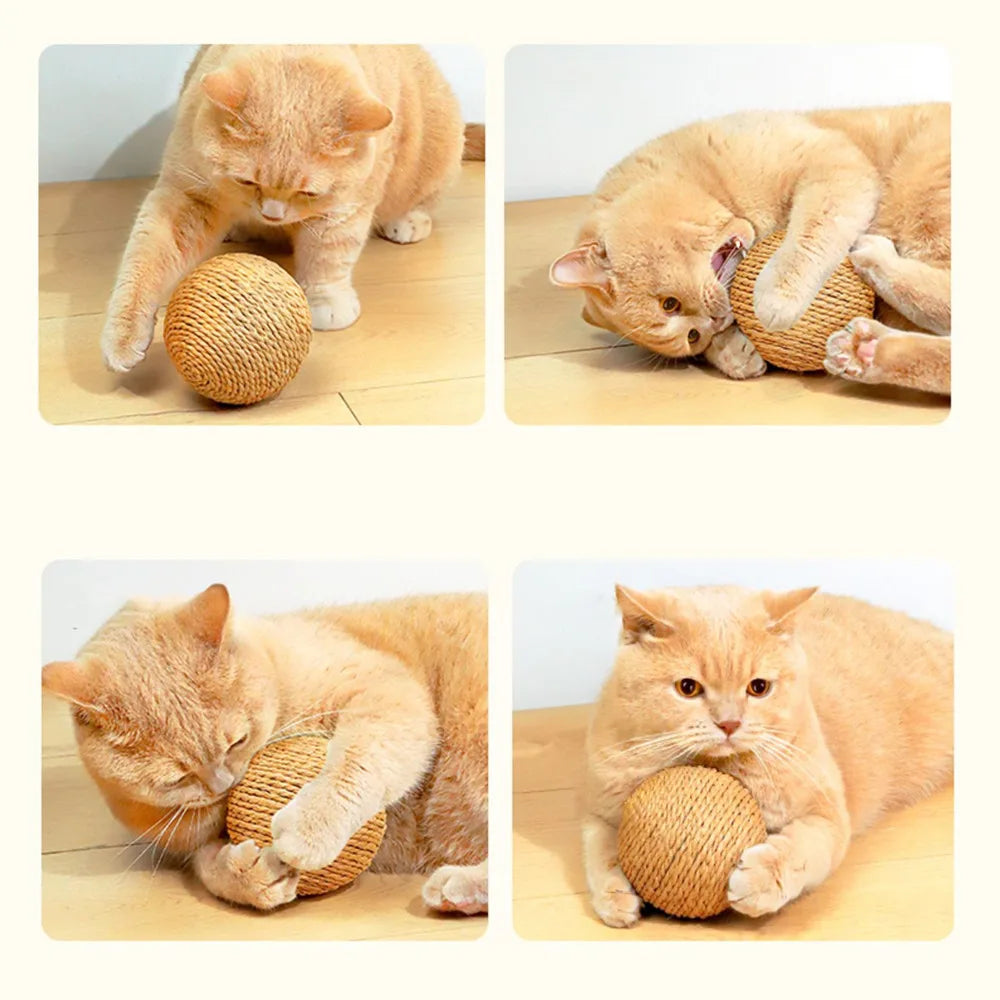 Yellow 10cm sisal interactive cat scratching ball from TrendyPet's Zone, designed for kittens to scratch and play.
