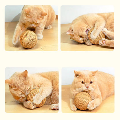 Yellow 10cm sisal interactive cat scratching ball from TrendyPet's Zone, designed for kittens to scratch and play.