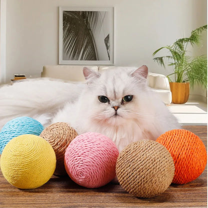 Yellow 10cm sisal cat scratching ball from TrendyPet's Zone, designed for kittens to scratch, play, and stay entertained.