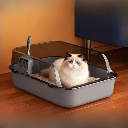 Blue Splashproof Semi-Enclosed Cat Litter Box with High Sides – Indoor Kitten Toilet Tray TrendyPet's Zone