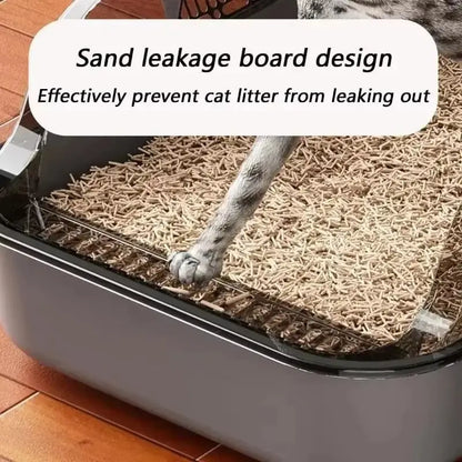 Beige White Splashproof Semi-Enclosed Cat Litter Box with High Sides – Indoor Kitten Toilet Tray TrendyPet's Zone