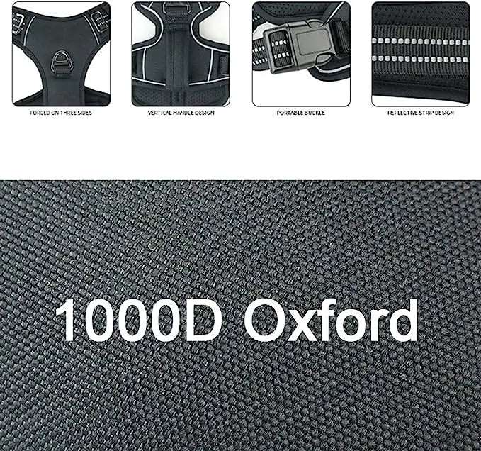 Black 1000D Oxford Cloth Reflective Pet Dog Harness Service Vest with Vertical Handle Adjustable Collars - TrendyPet's Zone