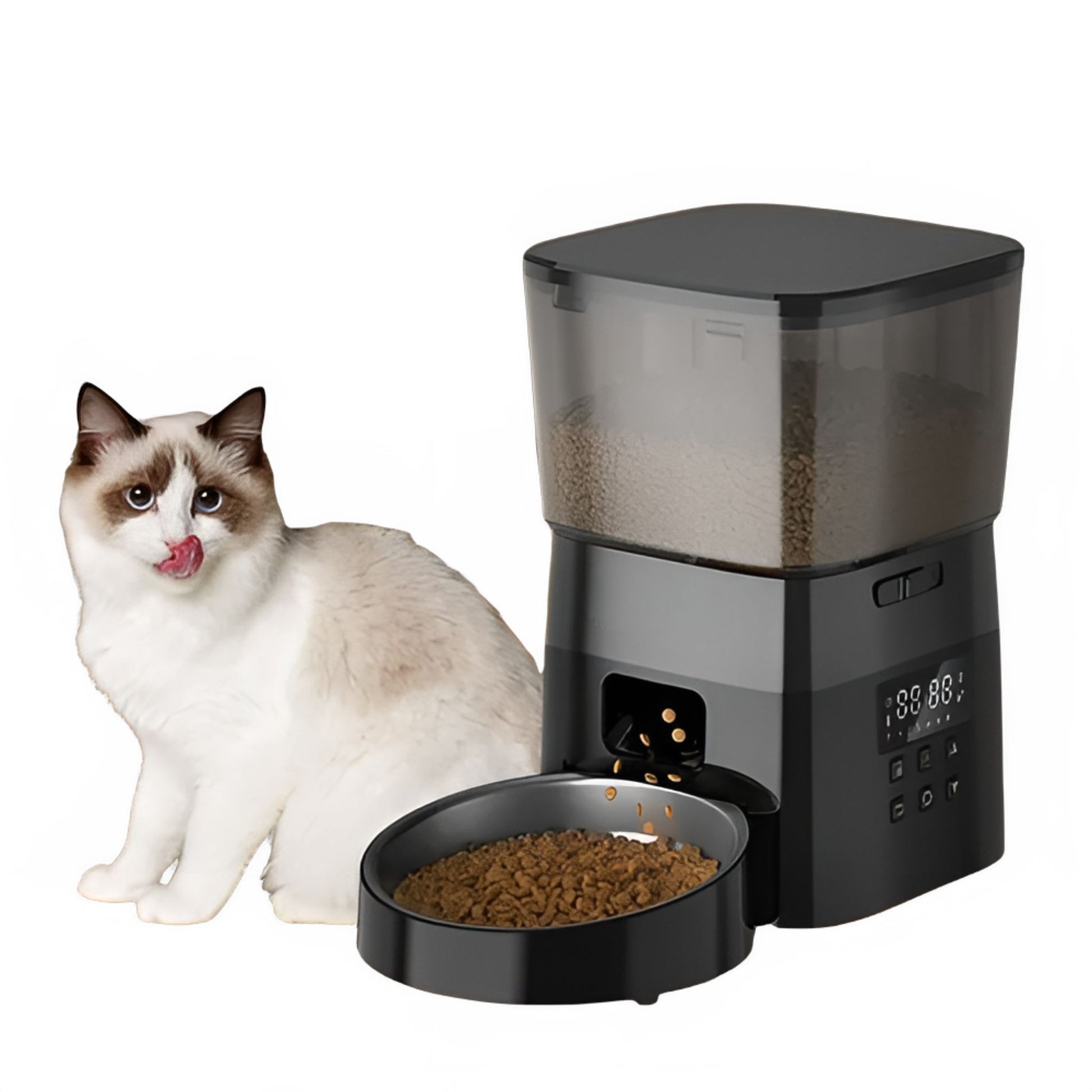 White 2L automatic smart cat and dog food dispenser with portion control from TrendyPet's Zone, designed for easy pet feeding.